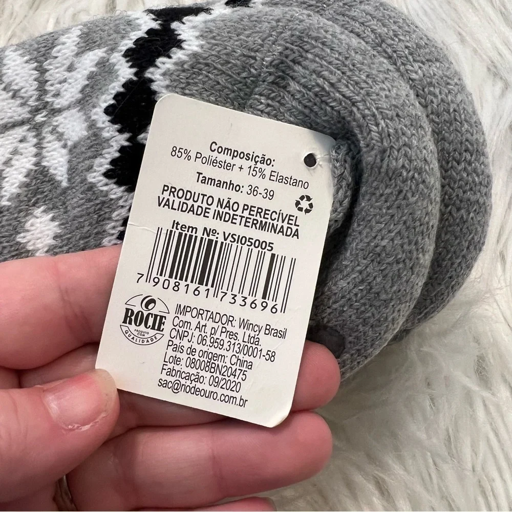 Redstar Unisex Kids Slipper Socks Gray Black White Fair Isle Grippies Fuzzy